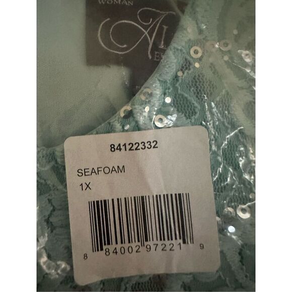 Alex Evenings size 1X turquoise dress jacket Sequin Lace Chiffon Round Neck 3/4 - Picture 7 of 7